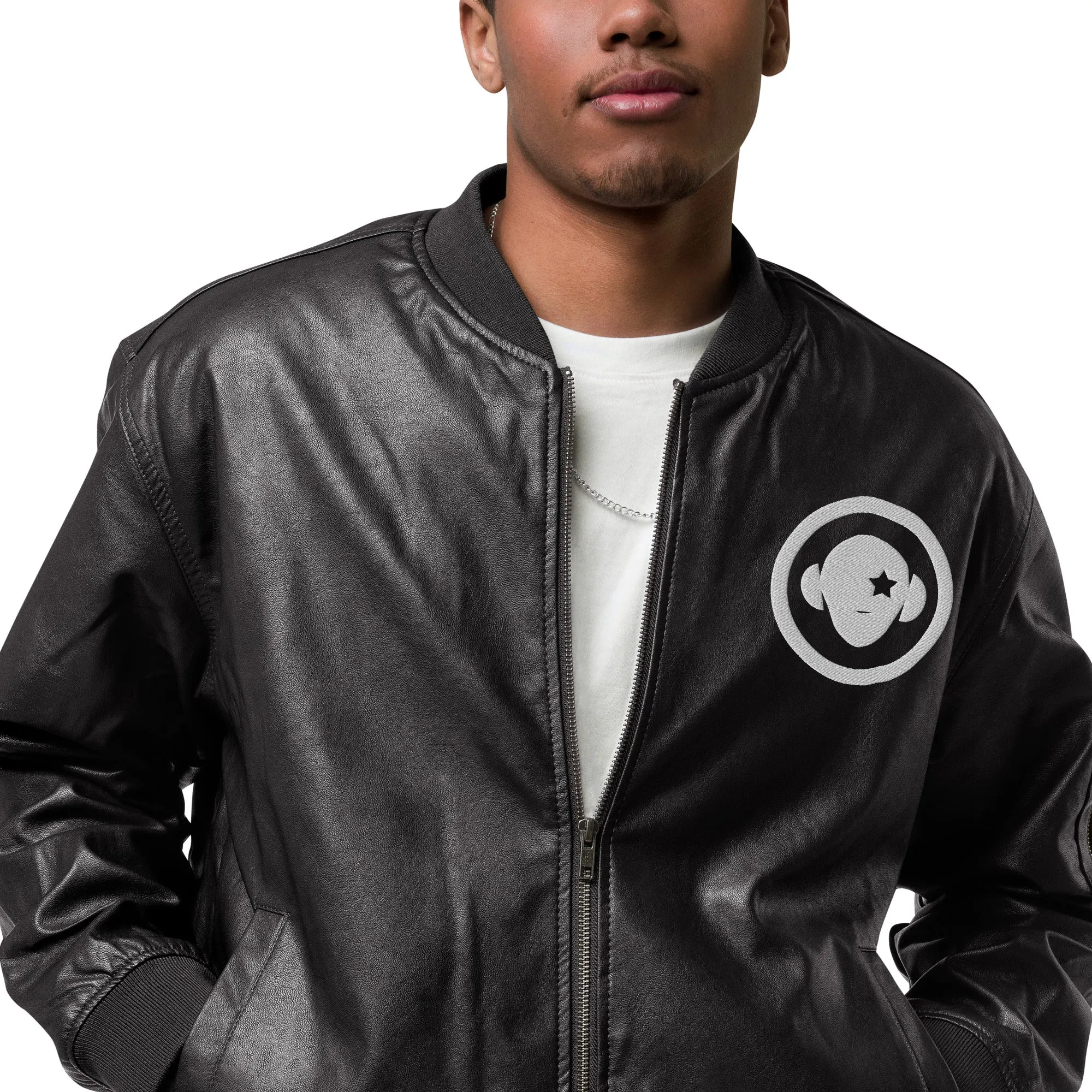 Faux Leather Bomber Jacket