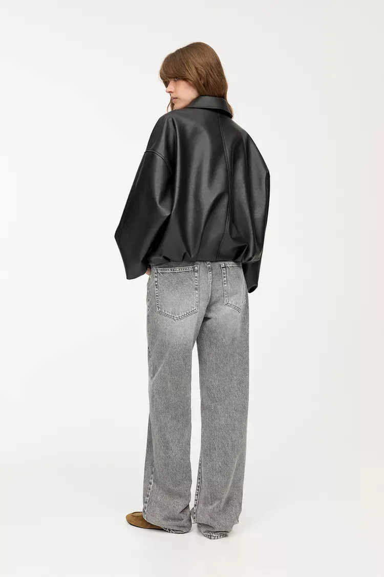 Faux Leather Bomber Jacket