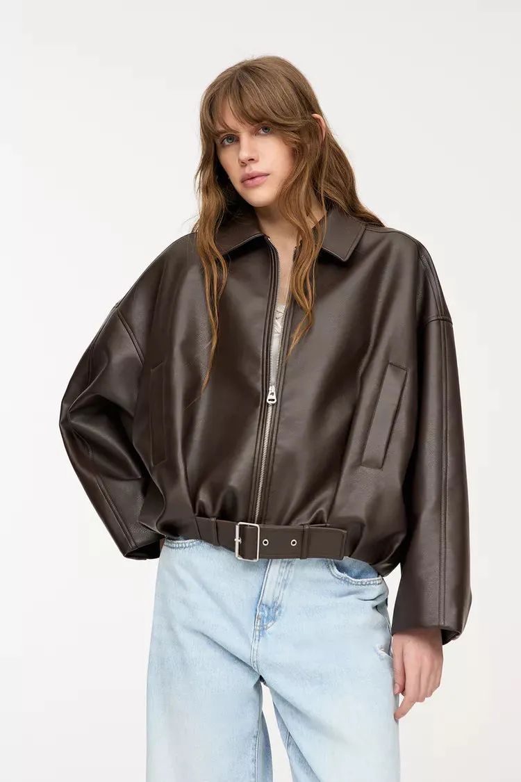Faux Leather Bomber Jacket