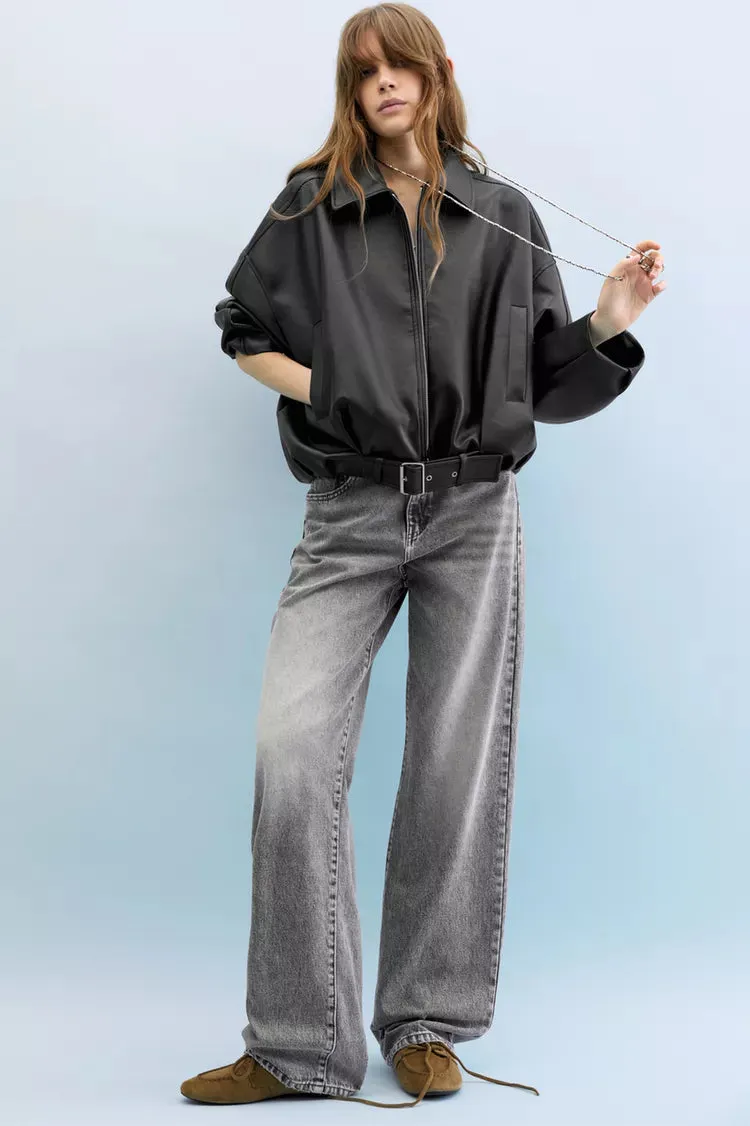Faux Leather Bomber Jacket