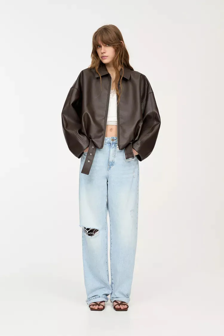 Faux Leather Bomber Jacket
