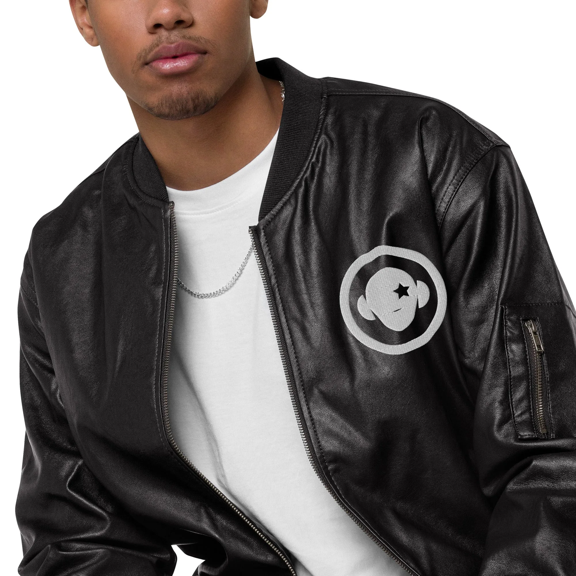 Faux Leather Bomber Jacket