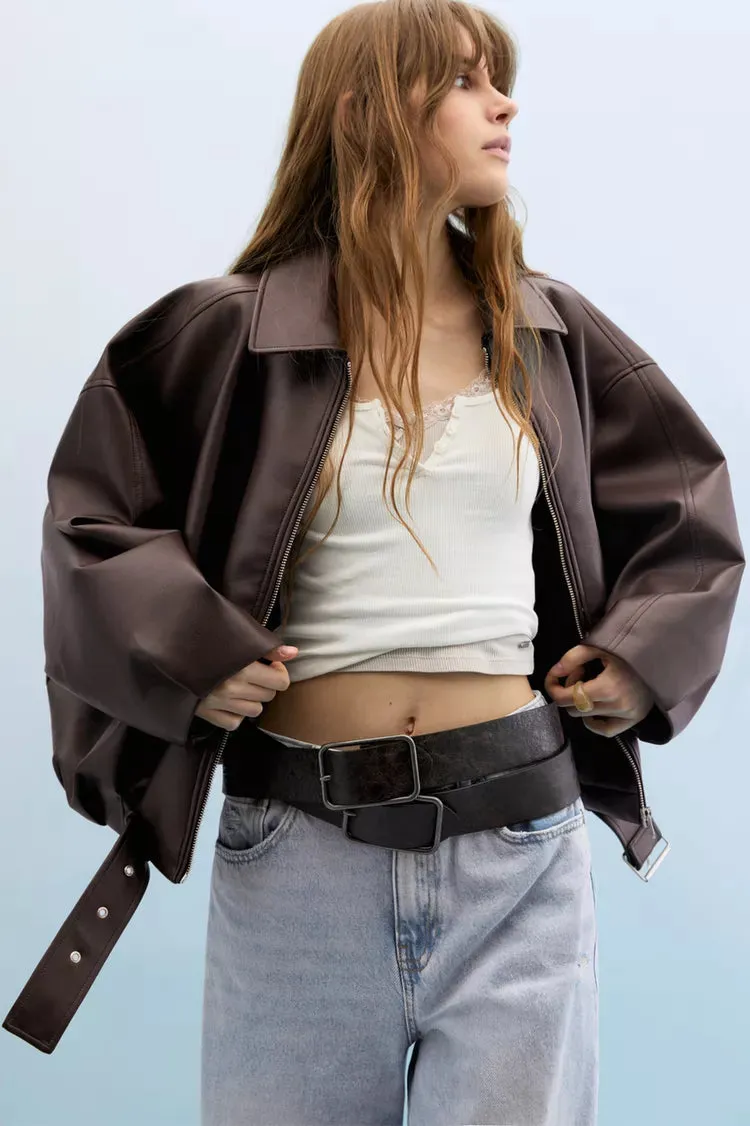 Faux Leather Bomber Jacket