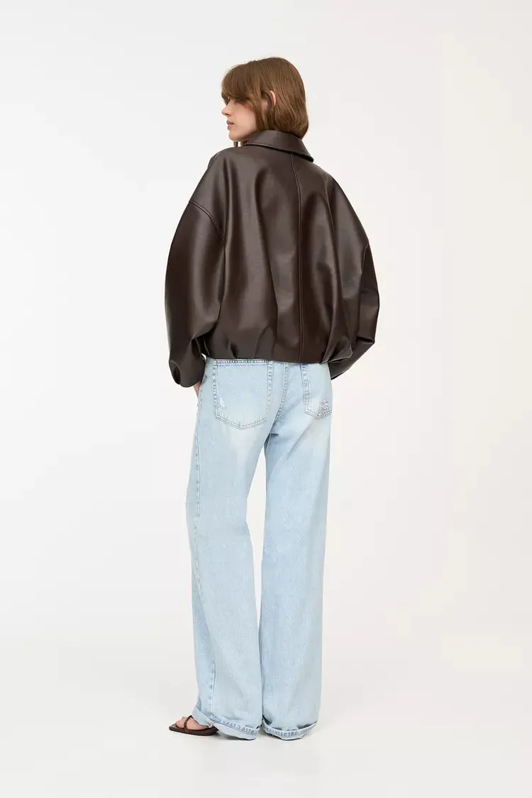 Faux Leather Bomber Jacket