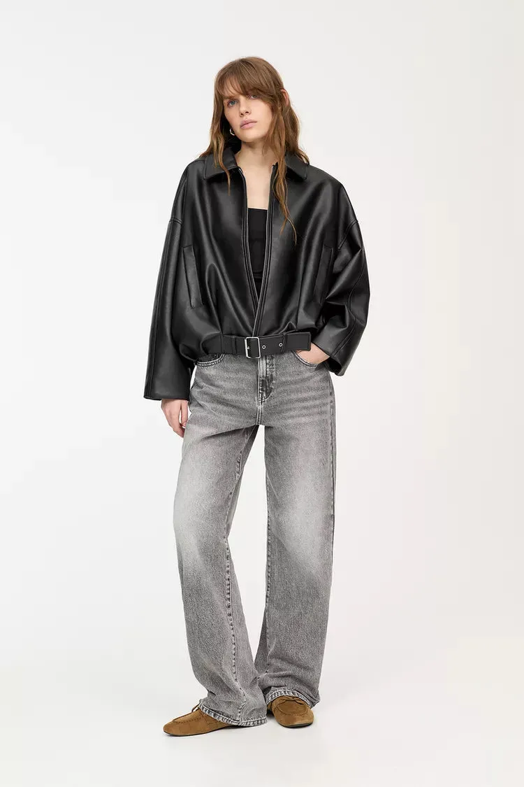 Faux Leather Bomber Jacket