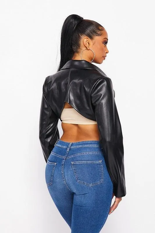Faux Leather Cropped Jacket