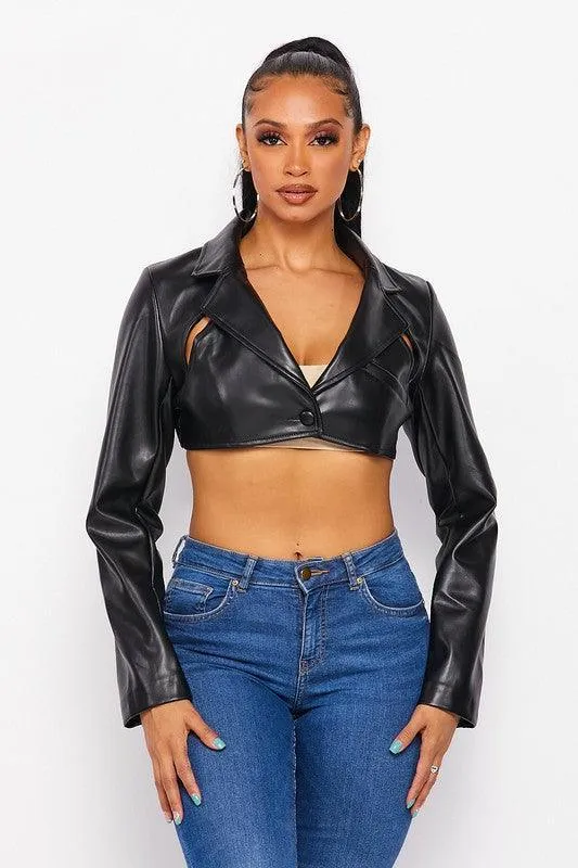 Faux Leather Cropped Jacket