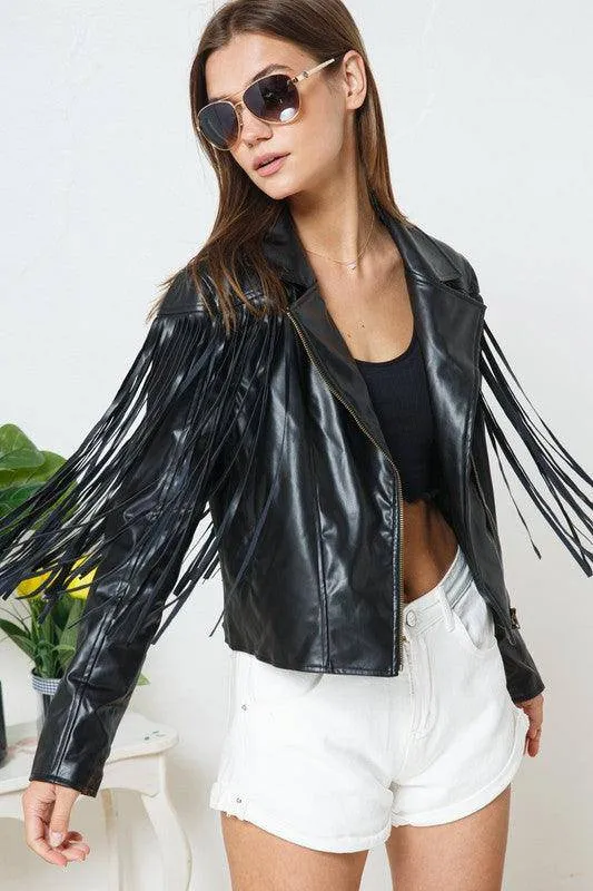 Faux Leather Moto Fringe Jacket – Bold, Stylish & Edgy Outerwear