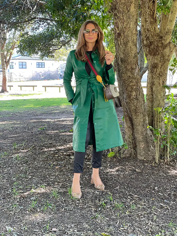 Faux Leather Trench - Green