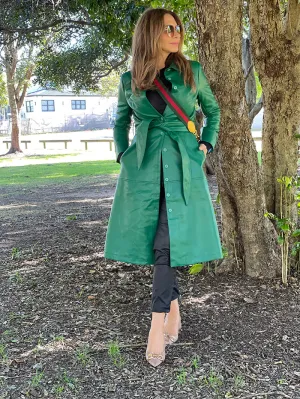 Faux Leather Trench - Green