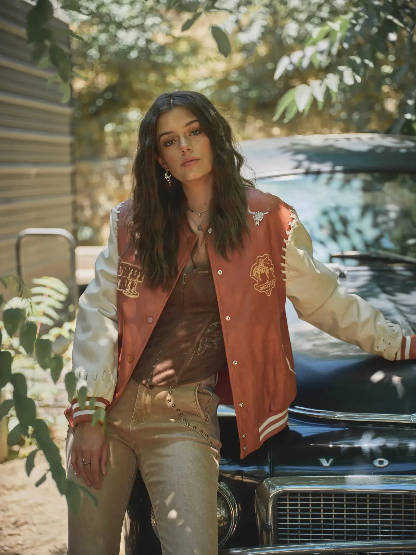 Faux Leather Western Embroidered Bomber Jacket