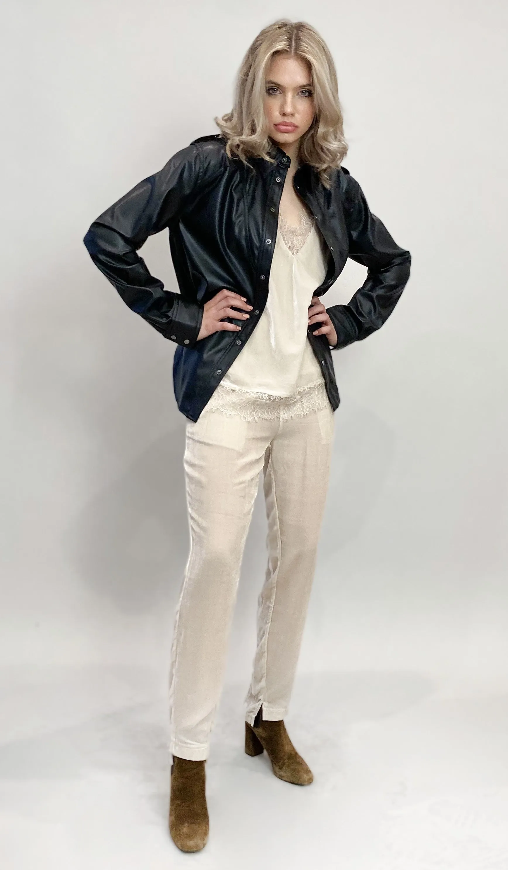 Faux Leather Western Shirt