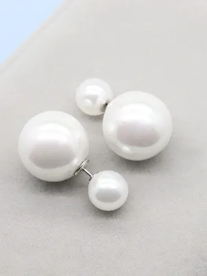 Faux Pearl Decor Earring Jackets - White