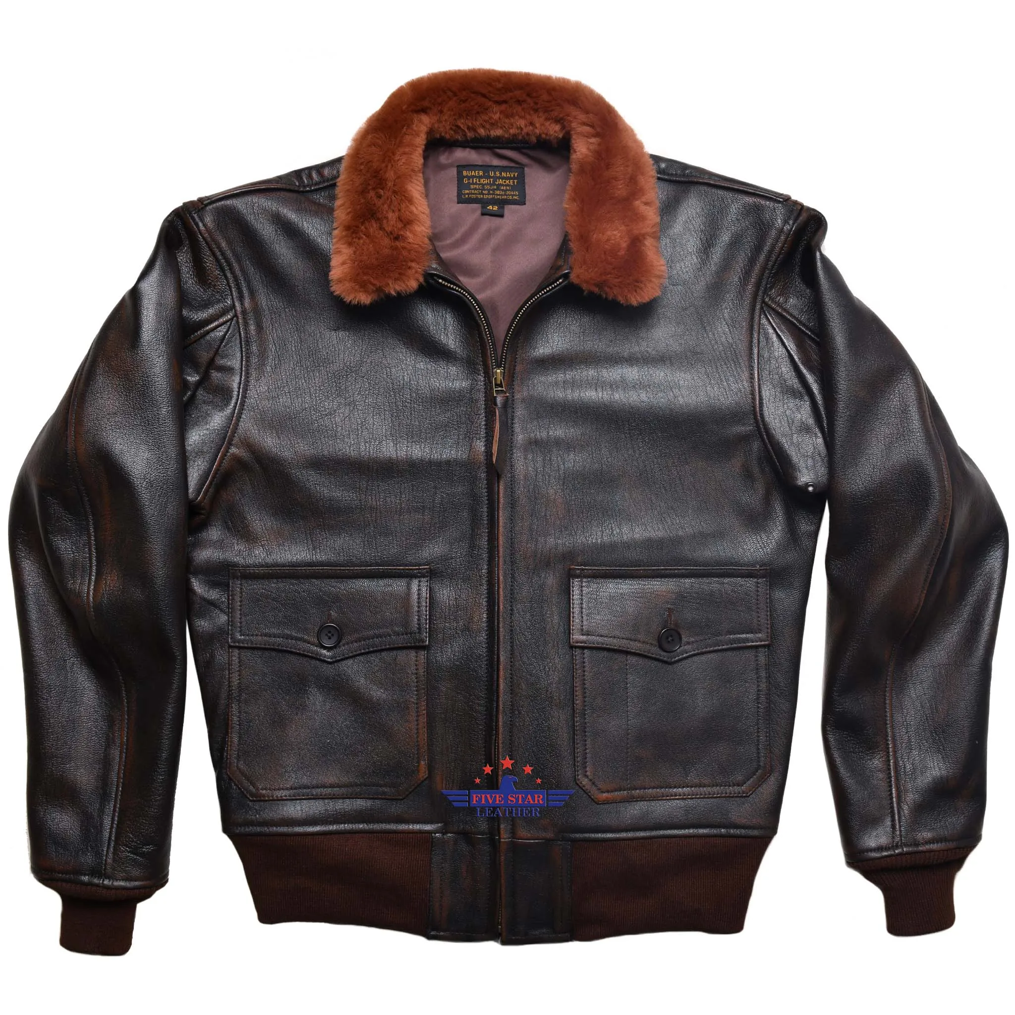 Fivestar Leather Flight G1 Bomber Naval Flying Men Jacket USN Goatskin Leather Distressed