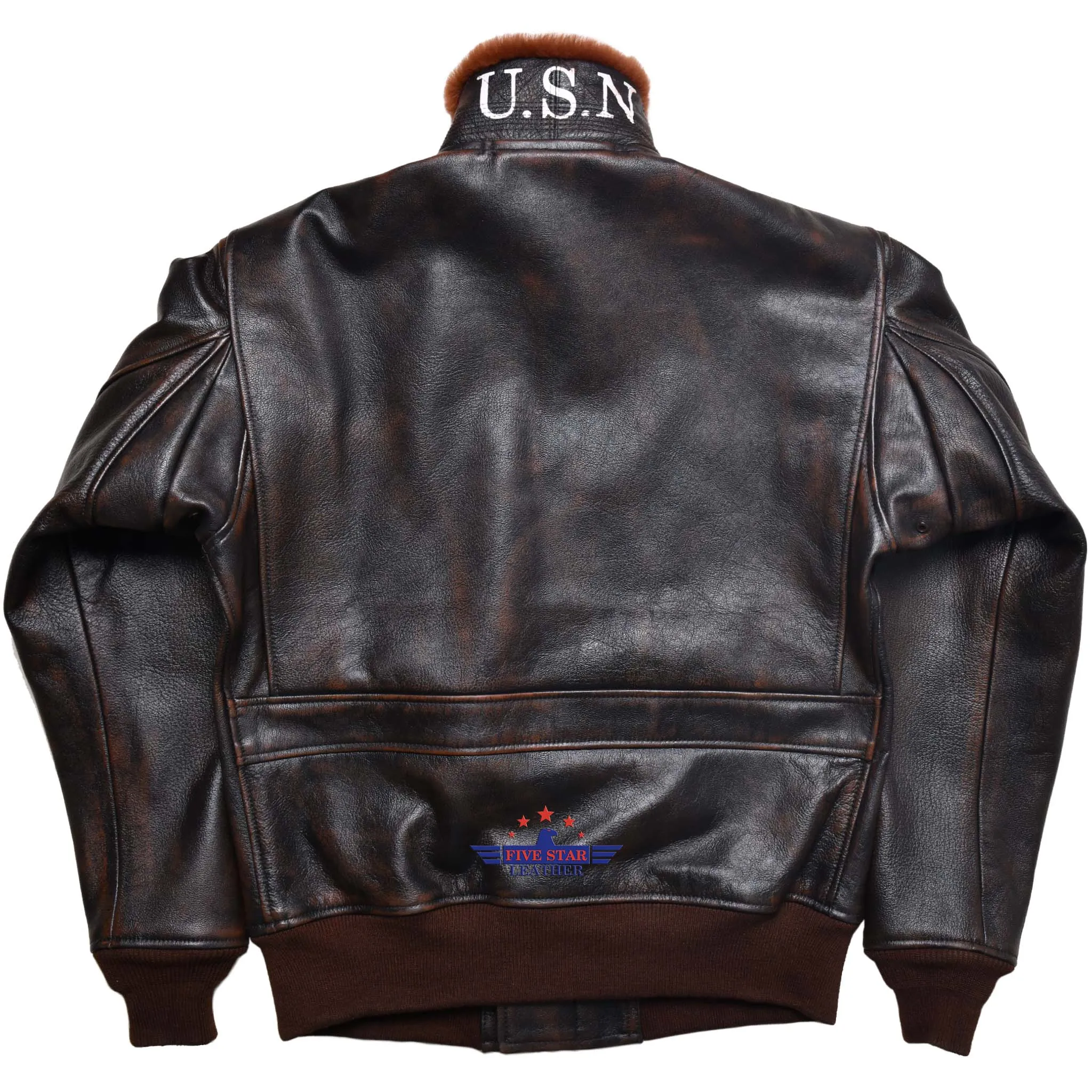 Fivestar Leather Flight G1 Bomber Naval Flying Men Jacket USN Goatskin Leather Distressed