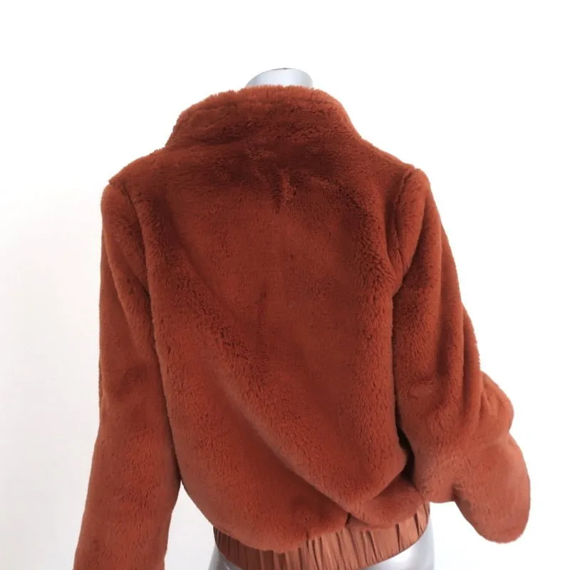 Flannel Faux Fur Bomber Jacket Brown Size 2