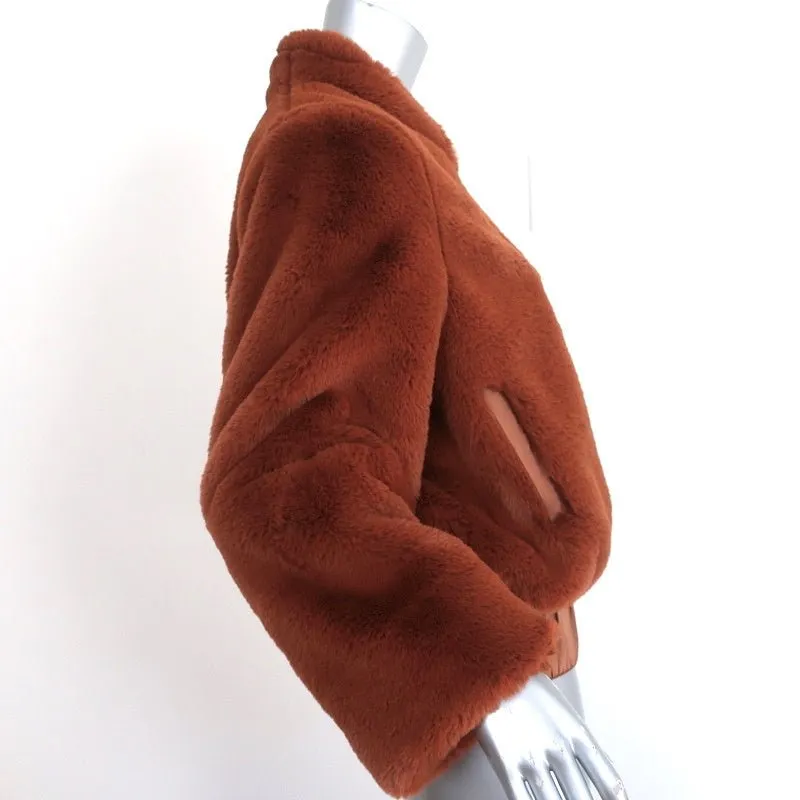 Flannel Faux Fur Bomber Jacket Brown Size 2