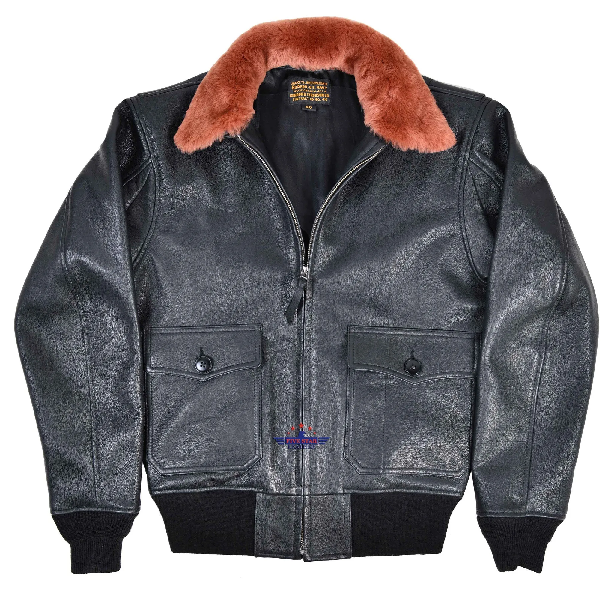 Flight G1 Bomber Naval Flying Men Jacket USN M422-A Goatskin Leather Black