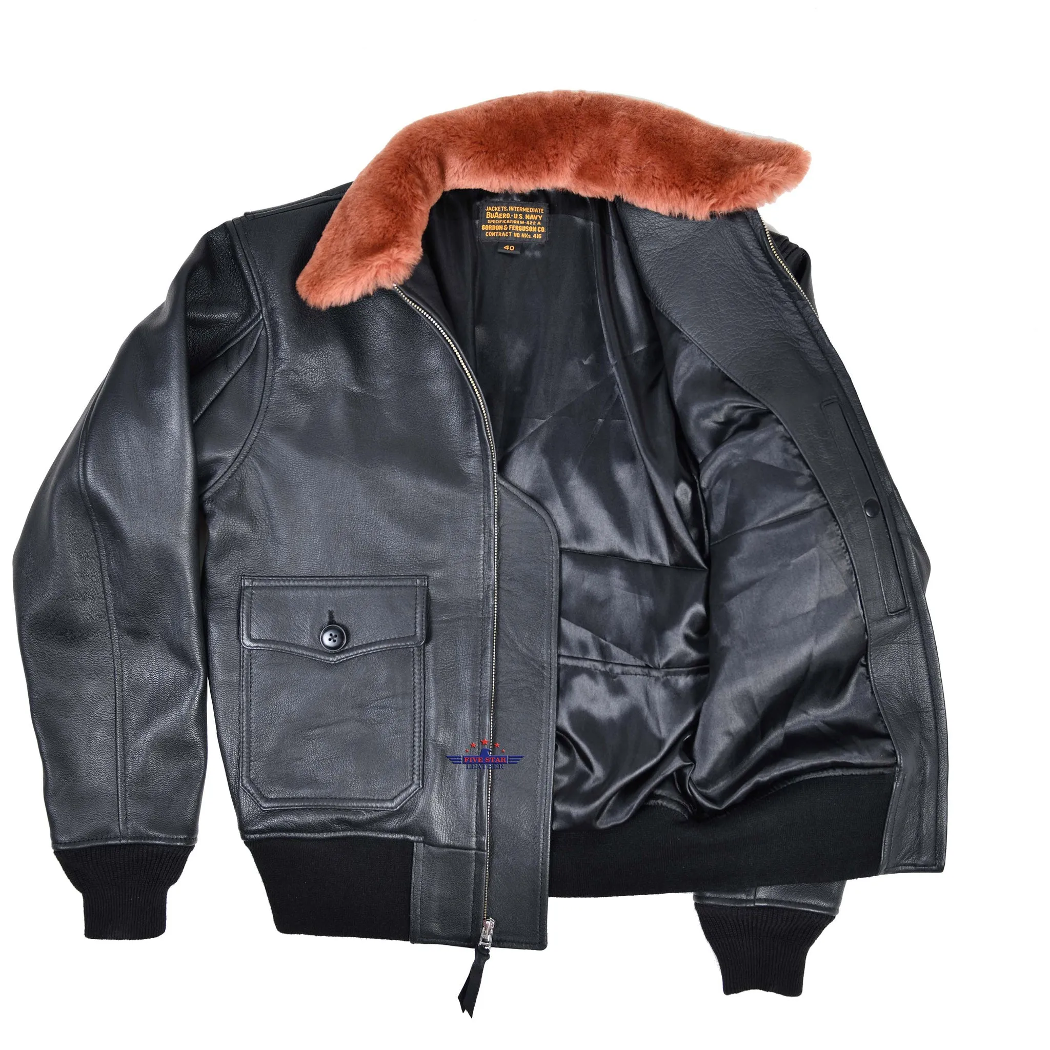Flight G1 Bomber Naval Flying Men Jacket USN M422-A Goatskin Leather Black
