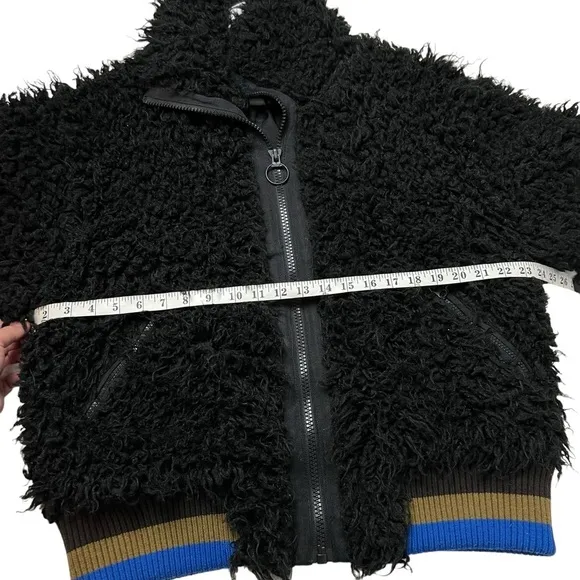 FREE PEOPLE Black HIGH IN THE SKY Bomber Jacket Top US SZ Medium Faux Furry Coat