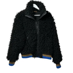 FREE PEOPLE Black HIGH IN THE SKY Bomber Jacket Top US SZ Medium Faux Furry Coat