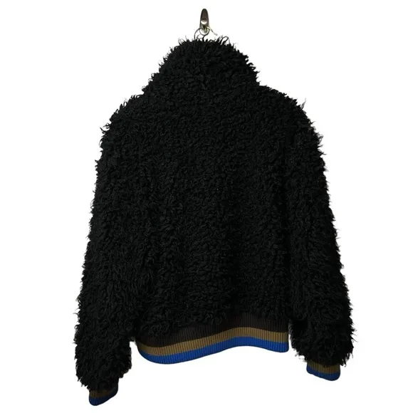 FREE PEOPLE Black HIGH IN THE SKY Bomber Jacket Top US SZ Medium Faux Furry Coat