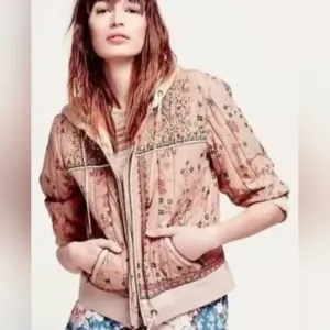 Free People Play My Song Quilted Studded Bomber Unique Jacket Cotton Candy XS