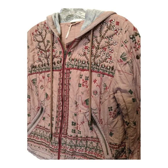 Free People Play My Song Quilted Studded Bomber Unique Jacket Cotton Candy XS
