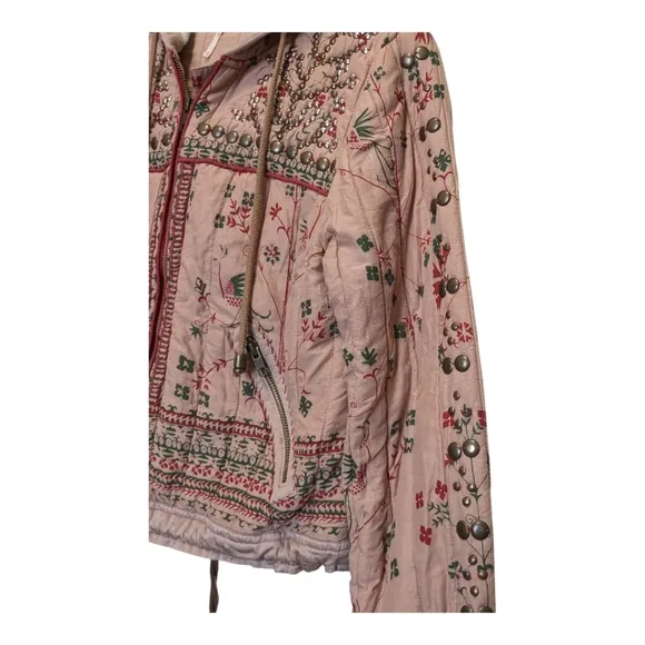 Free People Play My Song Quilted Studded Bomber Unique Jacket Cotton Candy XS