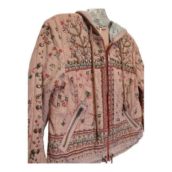 Free People Play My Song Quilted Studded Bomber Unique Jacket Cotton Candy XS
