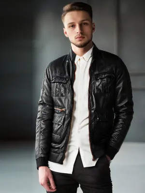 Functional and Trendy Bomber Leather Jacket for Men