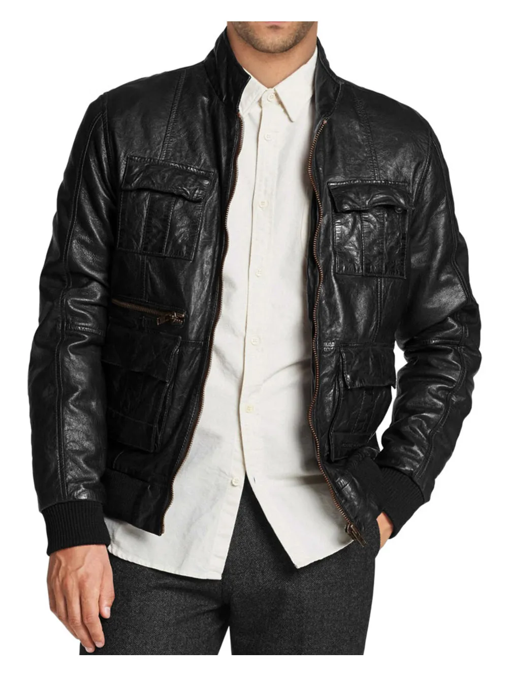 Functional and Trendy Bomber Leather Jacket for Men