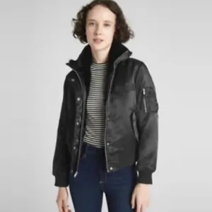 Gap Black Satin Bomber w/ Faux Fur Lining women’s Size S Gorpcore Streetwear New