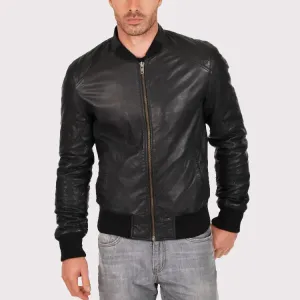 Genuine Sheepskin Quilted Bomber Jacket for Men