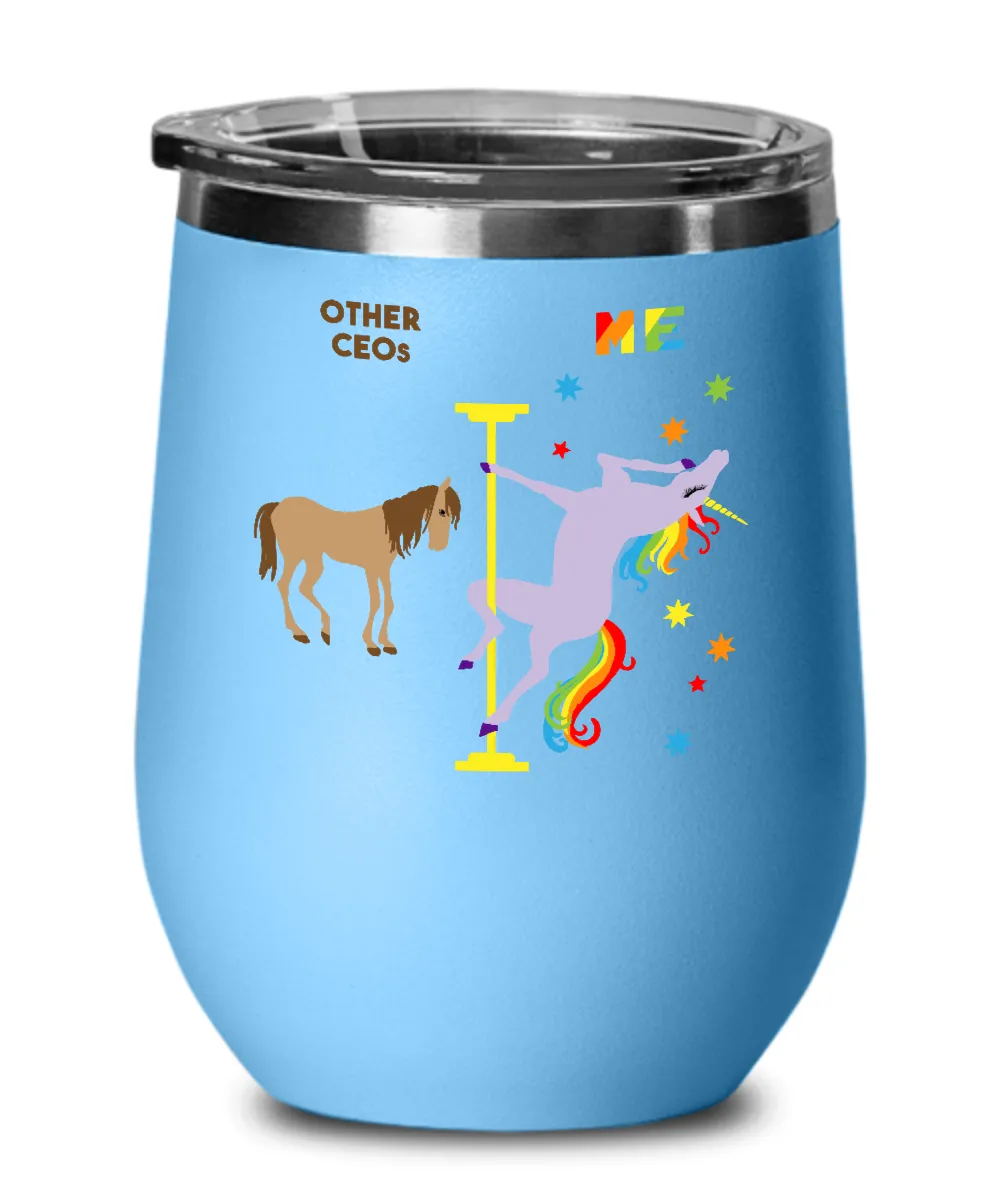 Gift For Ceo Rainbow Unicorn Insulated Wine Tumbler 12oz Travel Cup