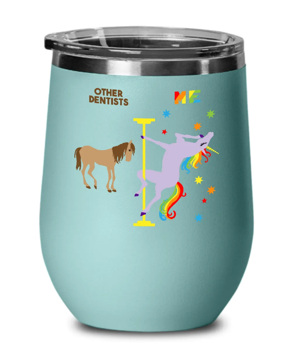 Gift For Dentist Rainbow Unicorn Insulated Wine Tumbler 12oz Travel Cup