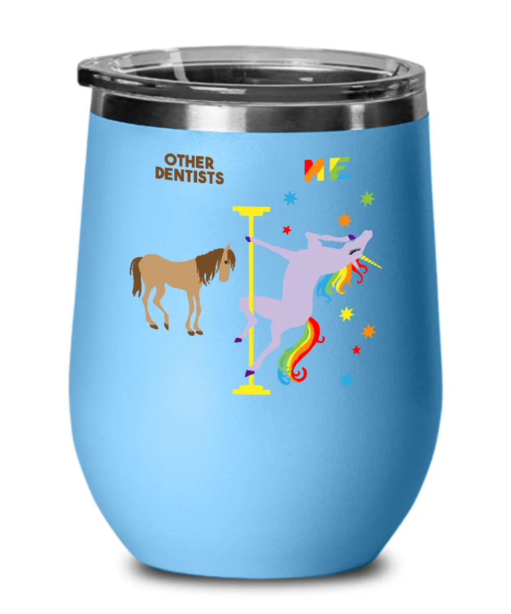 Gift For Dentist Rainbow Unicorn Insulated Wine Tumbler 12oz Travel Cup