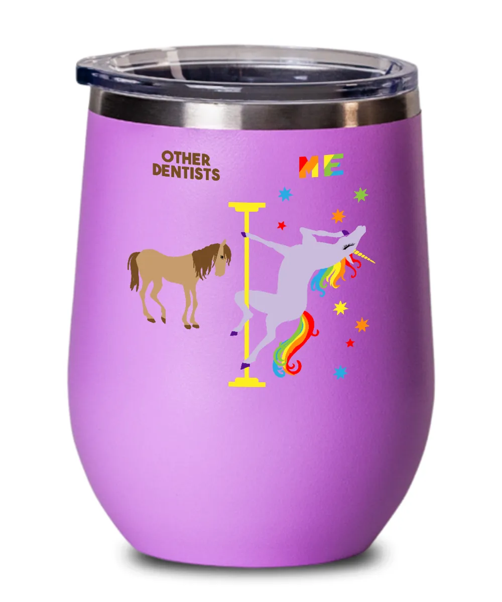 Gift For Dentist Rainbow Unicorn Insulated Wine Tumbler 12oz Travel Cup