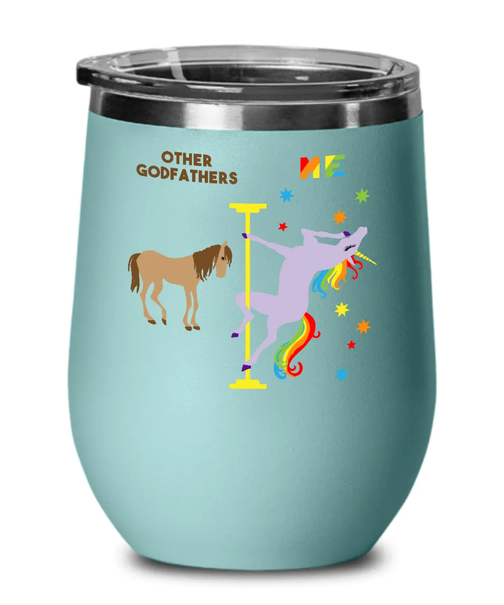 Gift For Godfather Rainbow Unicorn Insulated Wine Tumbler 12oz Travel Cup