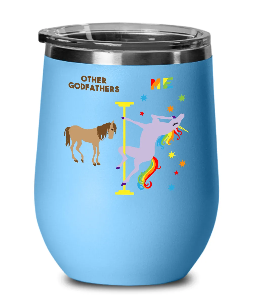 Gift For Godfather Rainbow Unicorn Insulated Wine Tumbler 12oz Travel Cup
