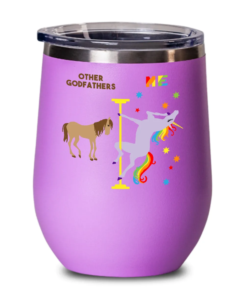 Gift For Godfather Rainbow Unicorn Insulated Wine Tumbler 12oz Travel Cup