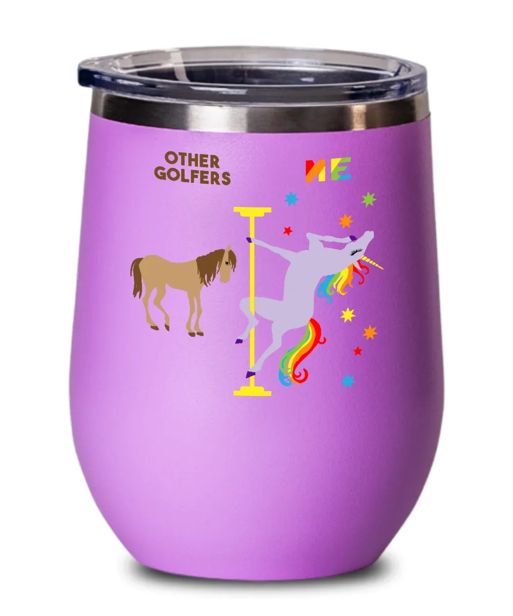 Gift For Golfer Rainbow Unicorn Insulated Wine Tumbler 12oz Travel Cup