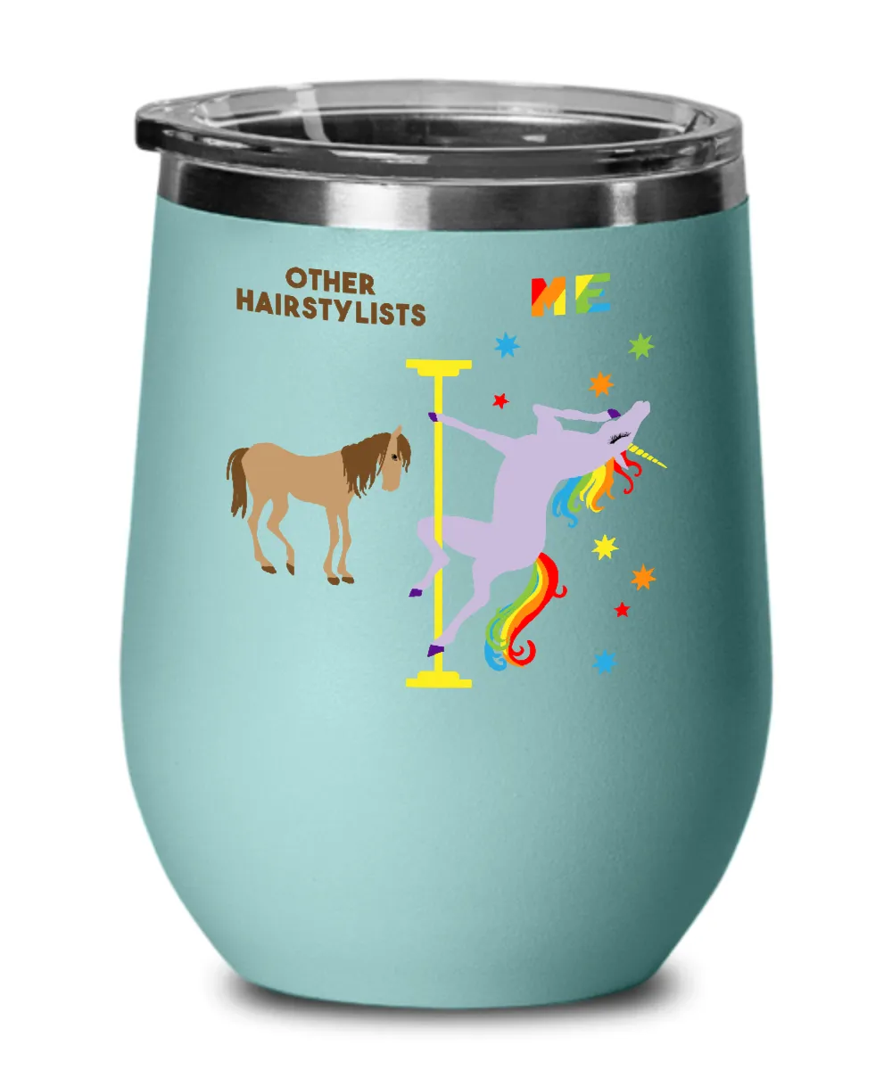 Gift For Hairstylist Rainbow Unicorn Insulated Wine Tumbler 12oz Travel Cup