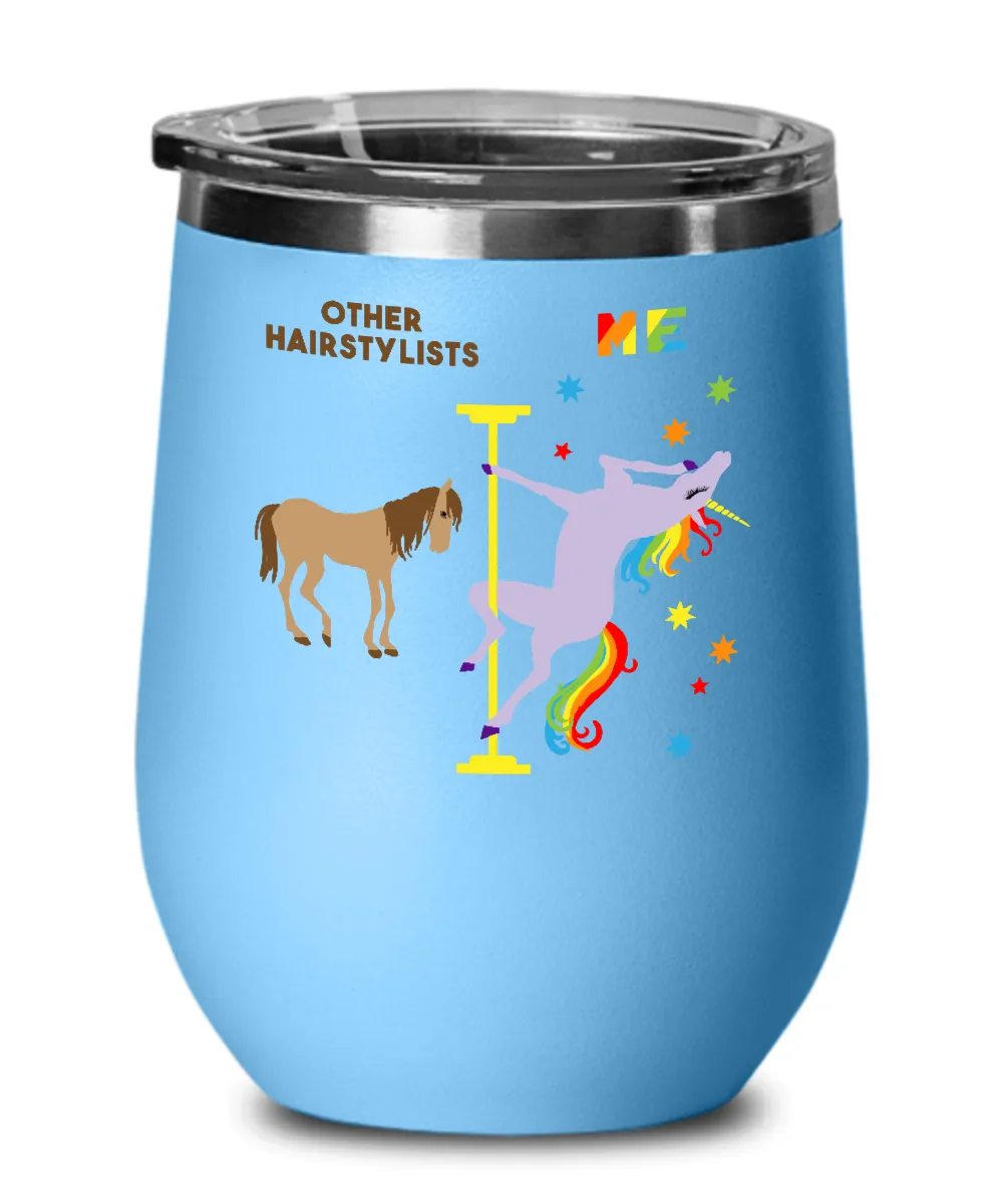 Gift For Hairstylist Rainbow Unicorn Insulated Wine Tumbler 12oz Travel Cup