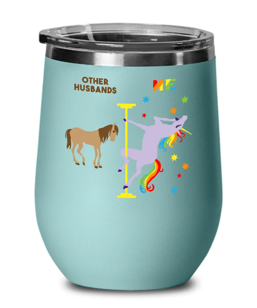 Gift For Husband Rainbow Unicorn Insulated Wine Tumbler 12oz Travel Cup
