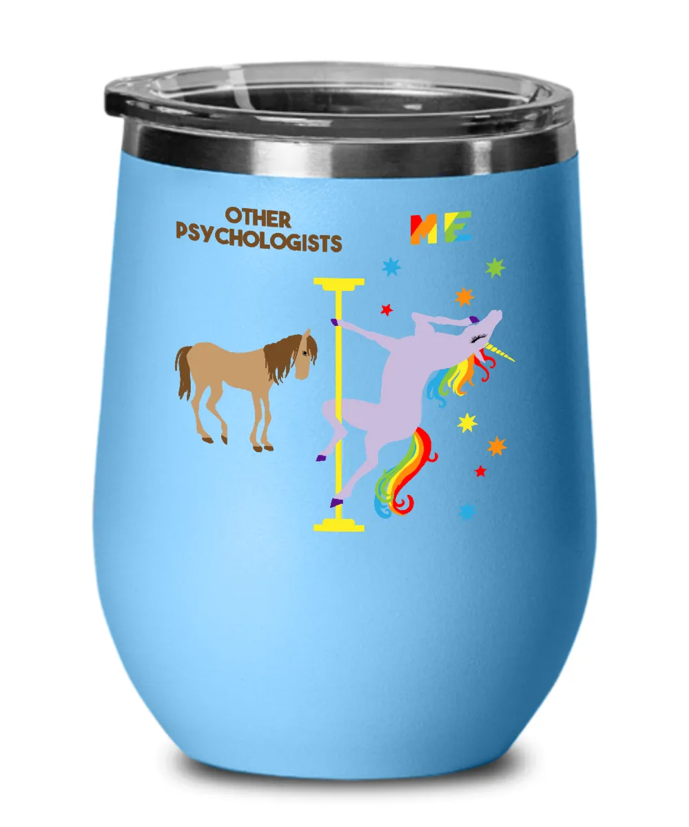 Gift For Psychologist Rainbow Unicorn Insulated Wine Tumbler 12oz Travel Cup
