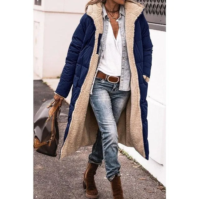 Hazel Fleece & Lässiger Kapuzenmantel – Blau