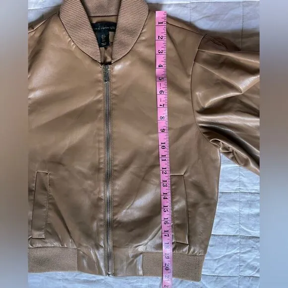 House of Harlow 1960 Tan Faux Leather Puff Sleeve Bomber Jacket - Small
