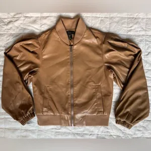 House of Harlow 1960 Tan Faux Leather Puff Sleeve Bomber Jacket - Small