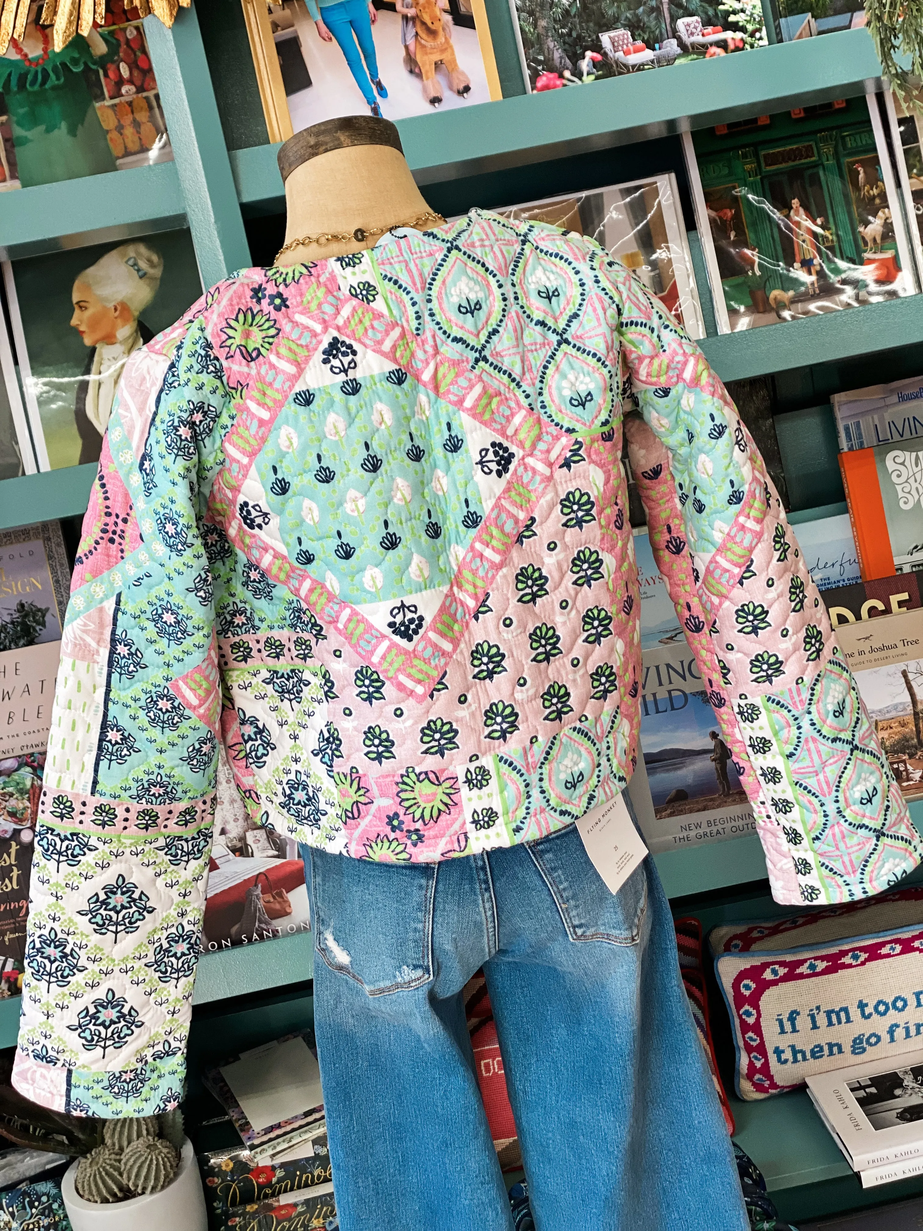 Ida Mae Laramie Patchwork Green Quilted Cropped Jacket